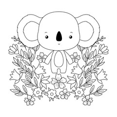 Cute koala with flowers and leaves vector design
