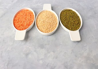 Beautiful Indian tricolor flag or tiranga flag is made out of pulses or lentils for the occasion of Indian Republic day or Independence day. Copy space