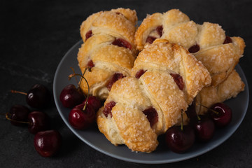 Cherry Danish Pastries with crystallized sugar