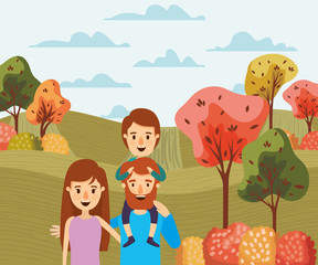 Mother father son and trees vector design