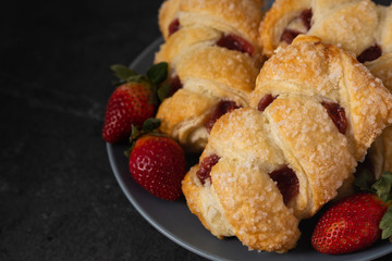 Strawberry danish pastries with crystallized sugar