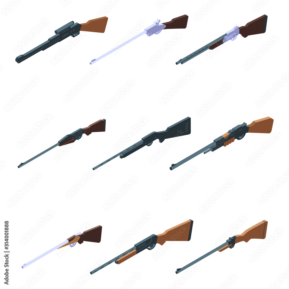 Poster hunting rifle icons set. isometric set of hunting rifle vector icons for web design isolated on whit