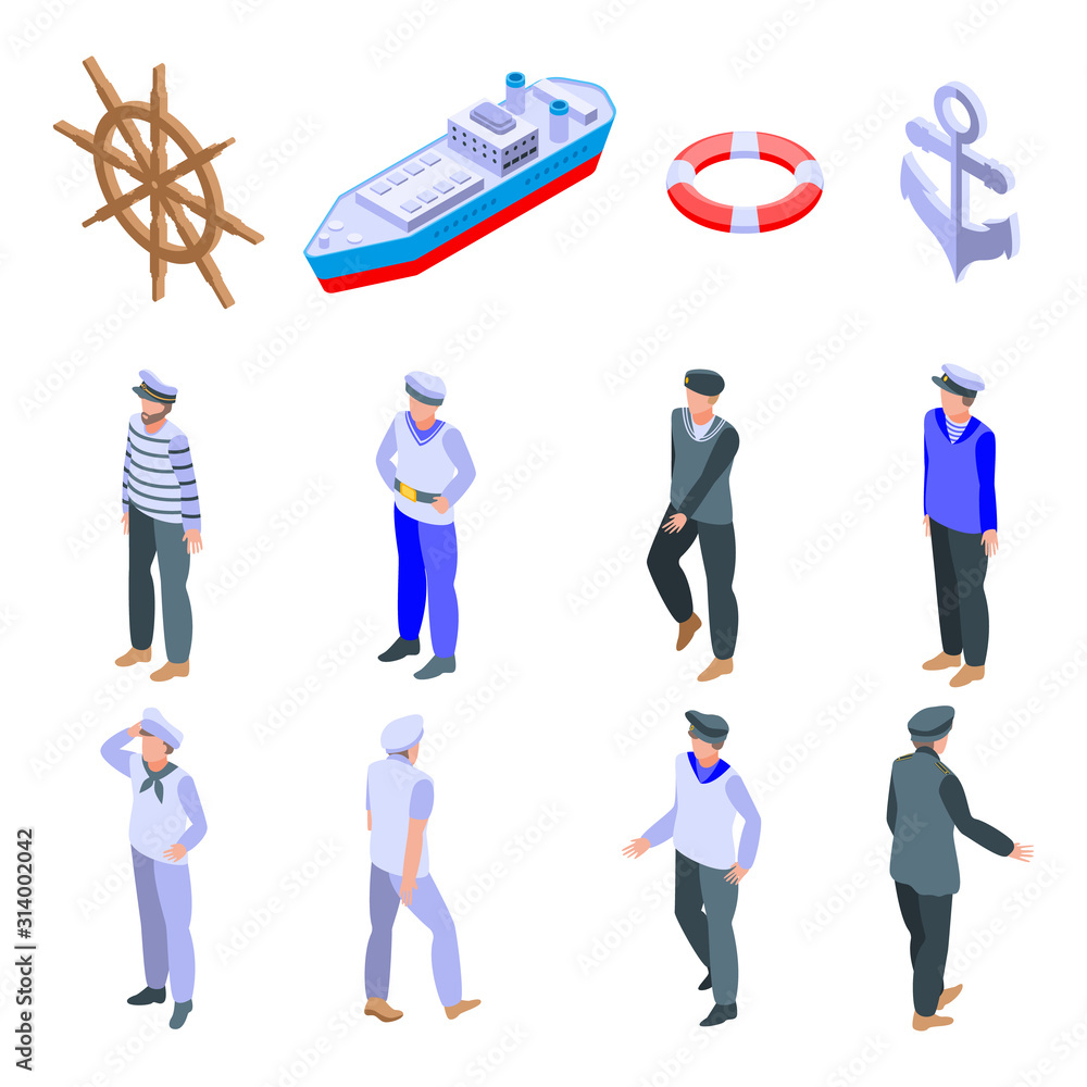 Poster sailor icons set. isometric set of sailor vector icons for web design isolated on white background