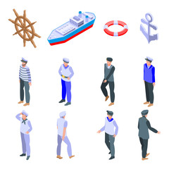 Fototapeta premium Sailor icons set. Isometric set of sailor vector icons for web design isolated on white background