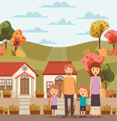 Mother father daughter son houses and trees vector design