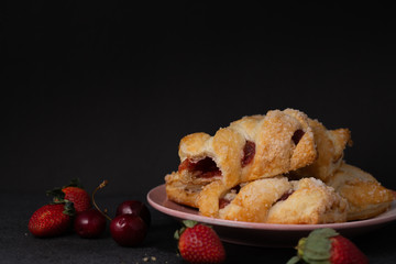 Cherry Danish Pastries with crystallized sugar