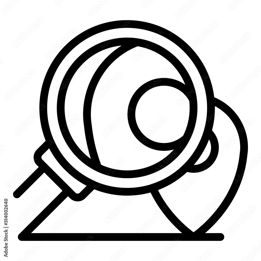 Poster gps pin under magnifier icon. outline gps pin under magnifier vector icon for web design isolated on