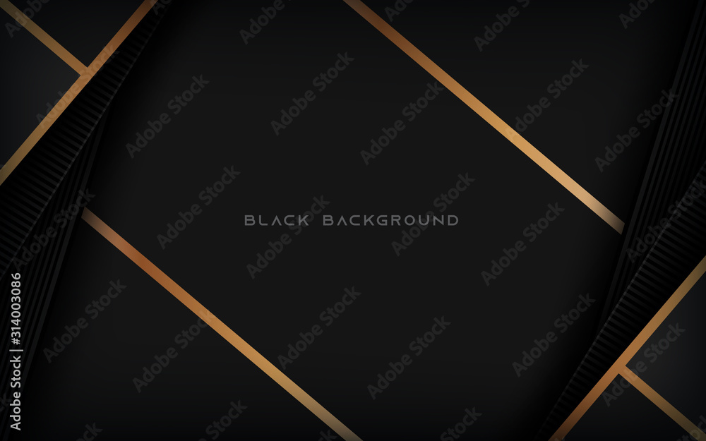 Poster black abstract background. modern texture overlap layers with gold line concept.