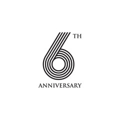 6th year anniversary emblem logo design vector template - obrazy, fototapety, plakaty