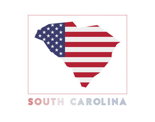 South Carolina Logo. Map of South Carolina with US state name and flag. Trendy vector illustration.