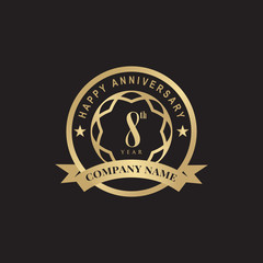 8th year anniversary emblem logo design vector template