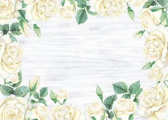 Watercolor of white rose set