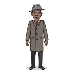 Vector Cartoon Character - Young Afro American Man in Coat and Hat