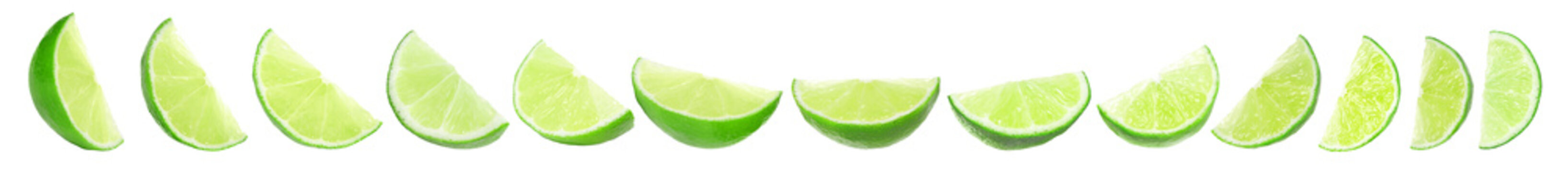 Set of juicy ripe limes on white background. Banner design