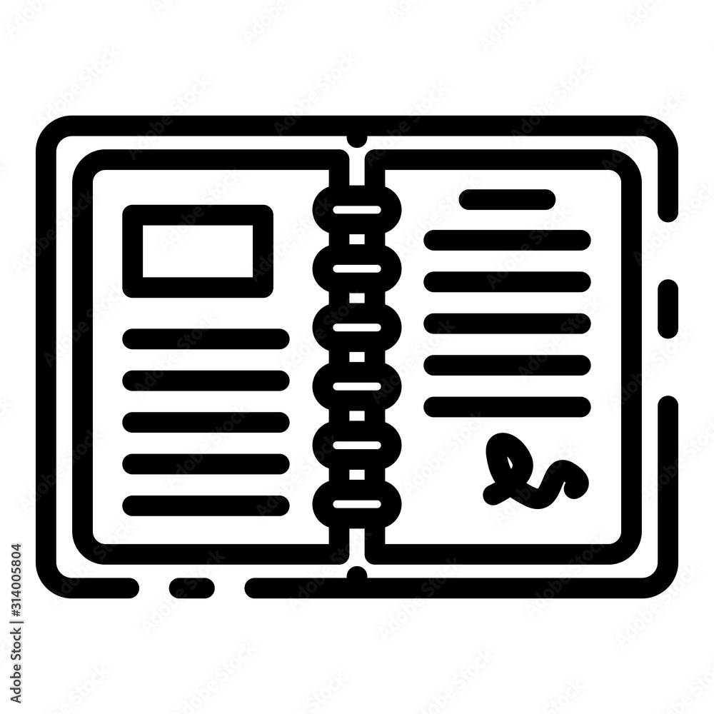Poster open paper notebook icon. outline open paper notebook vector icon for web design isolated on white b