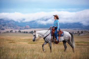 Cowgirl On Grey Horse