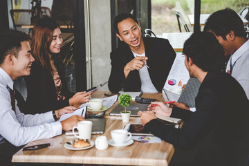 Asian Teamwork Collaboration Team Meeting Communication concept with Business people Working Together in Conference Room. Diversity Partner Business Meeting brainstorming togeter Businessman and Team