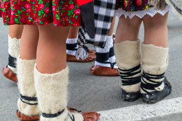 Sighetu Marmatiei, Romania: Maramures traditional costumes. Traditional Romanian peasant sandals...