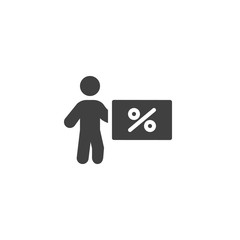 Man and percentage vector icon. filled flat sign for mobile concept and web design. Paying taxes glyph icon. Symbol, logo illustration. Vector graphics