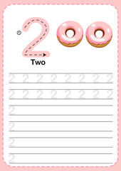 Learning Counting Number 2. Exercises for kids, A4 paper ready to print.