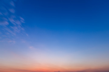 blue bright dramatic sunset sky in countryside or beach colorful cloudscape texture air background.