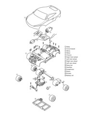 Exploded view of toy car