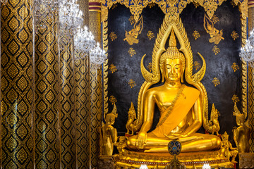 Beautiful Golden Buddha statues of the statue of ancient thai art style at Wat Phra Si Rattana Mahathat to as Wat Yai is a Buddhist temple It is a major tourist Phitsanulok,Thailand.