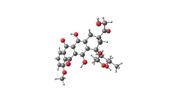 Rotating doxorubicin drug molecular structure