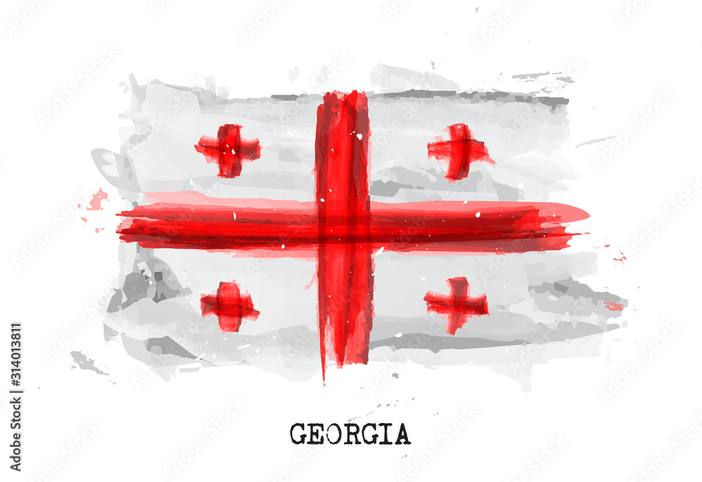 Poster realistic watercolor painting flag of georgia . vector .