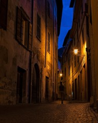 Old street at night in Valtellina. Italy