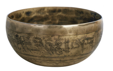 Tibetan singing bowl with stick isolated