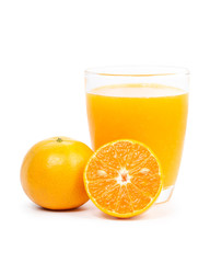 Fototapeta na wymiar Glass of fresh orange juice isolated on white background,