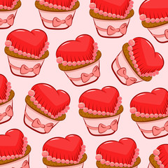  Cupcake Texture. Valentine's Day. Color image of a cupcake with a cream heart and bead confectionery. Design element. Vector image.