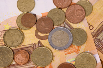 Euro banknotes and coins