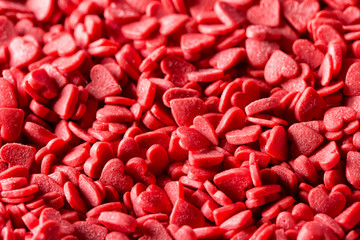 Red hearts mini candy Close-up , concept love card, concept Valentine, Valentine's day