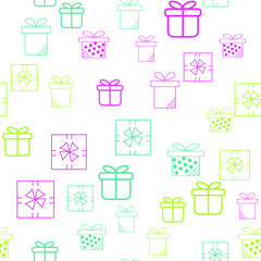 Gift boxes and parcels. Seamless vector pattern. Colorful background texture