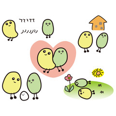 豆の形　丸い　キャラクター　かわいい　セット