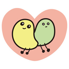 豆の形　丸い　キャラクター　かわいい　つがい