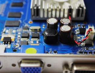 Closeup of electronic circuit board or PCB printed circuit board