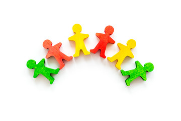 Team work, teambuilding concept. People silhouettes on white background top-down copy space