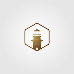 lighthouse logo gold color vintage icon vector illustration