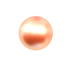 Vector illustration of single shiny natural orange sea oyster pearl with light effects isolated on white background. Beautiful 3D shining realistic pearl for luxury accessories.
