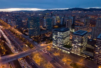 Fototapeta na wymiar Barcelona cityscape in evening with a modern apartment buildings
