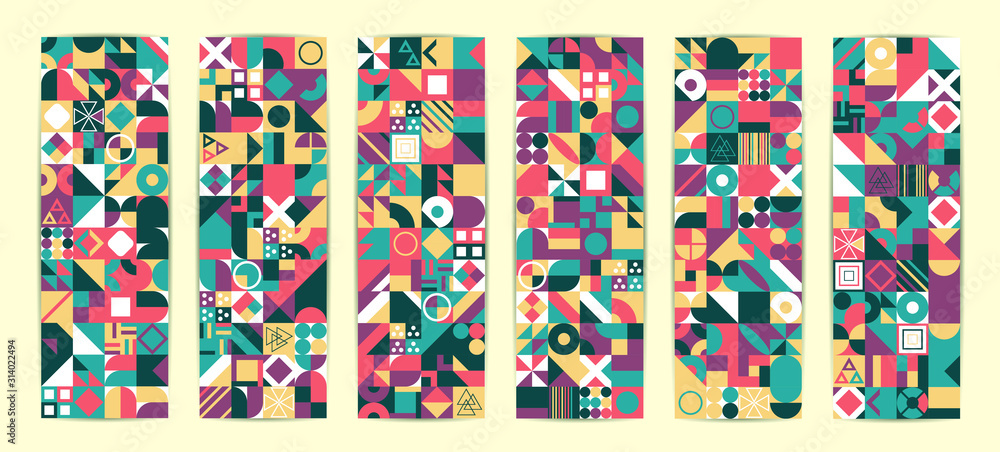 Poster retro pattern of different shapes. colorful vector mosaic backdrop. geometric hipster retro backgrou