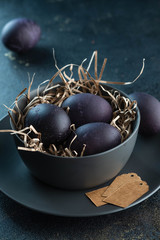 Easter eggs on a dark background. Colored Easter eggs.