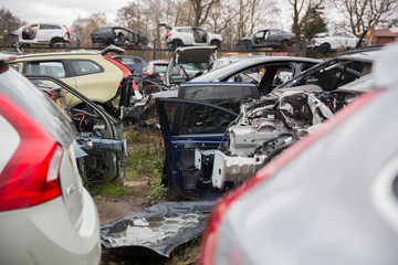 Rescue Services. Car graveyard, repair of auto parts, metal.