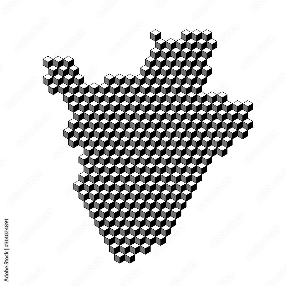 Poster burundi map from 3d black cubes isometric abstract concept, square pattern, angular geometric shape.