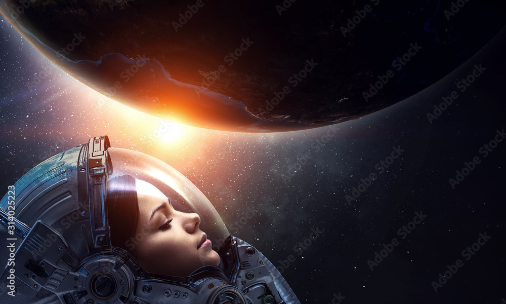 Wall mural exploring outer space. mixed media