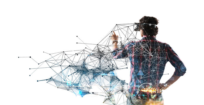 Experiencing virtual technology world. Mixed media