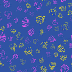 Coffee and tea seamless vector pattern for Cup mug, restaurant or cafe menu design. 